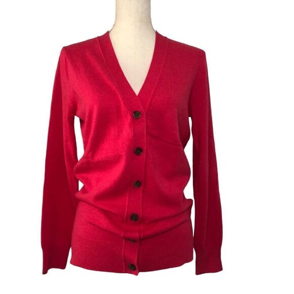 J Crew V Neck Cardigan Sweater Lightweight Wool Blend Hot Pink Size XS - Picture 1 of 9